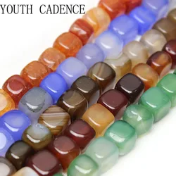 Natural Agates Stone Square Beads Cube Shape Loose Beads for Jewelry Making DIY Bracelets Necklace Accessories 8mm 15