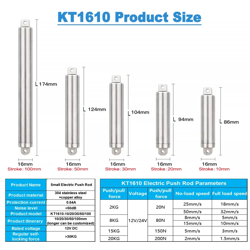 16mm Small Tube Linear Actuator 12V/24V Retractable Pen Type 10/20/30/50mm Electric Push Rod Load 20kg For RC Truck Car Boat Toy