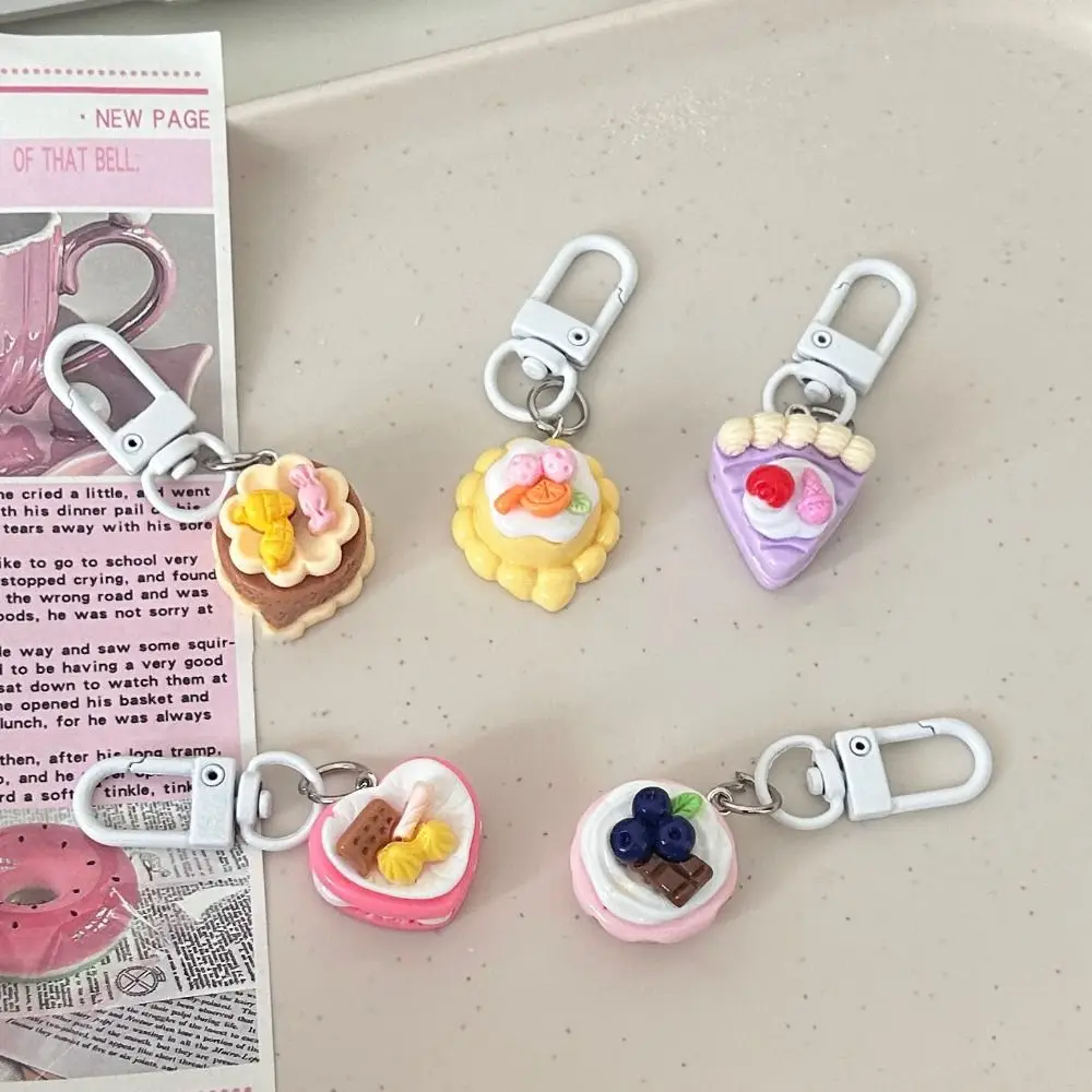 Fashion Cute Cake Pendant Keychain Ins Cartoon Bag Accessories Fun Three-dimensional Car Keyring Boudoir