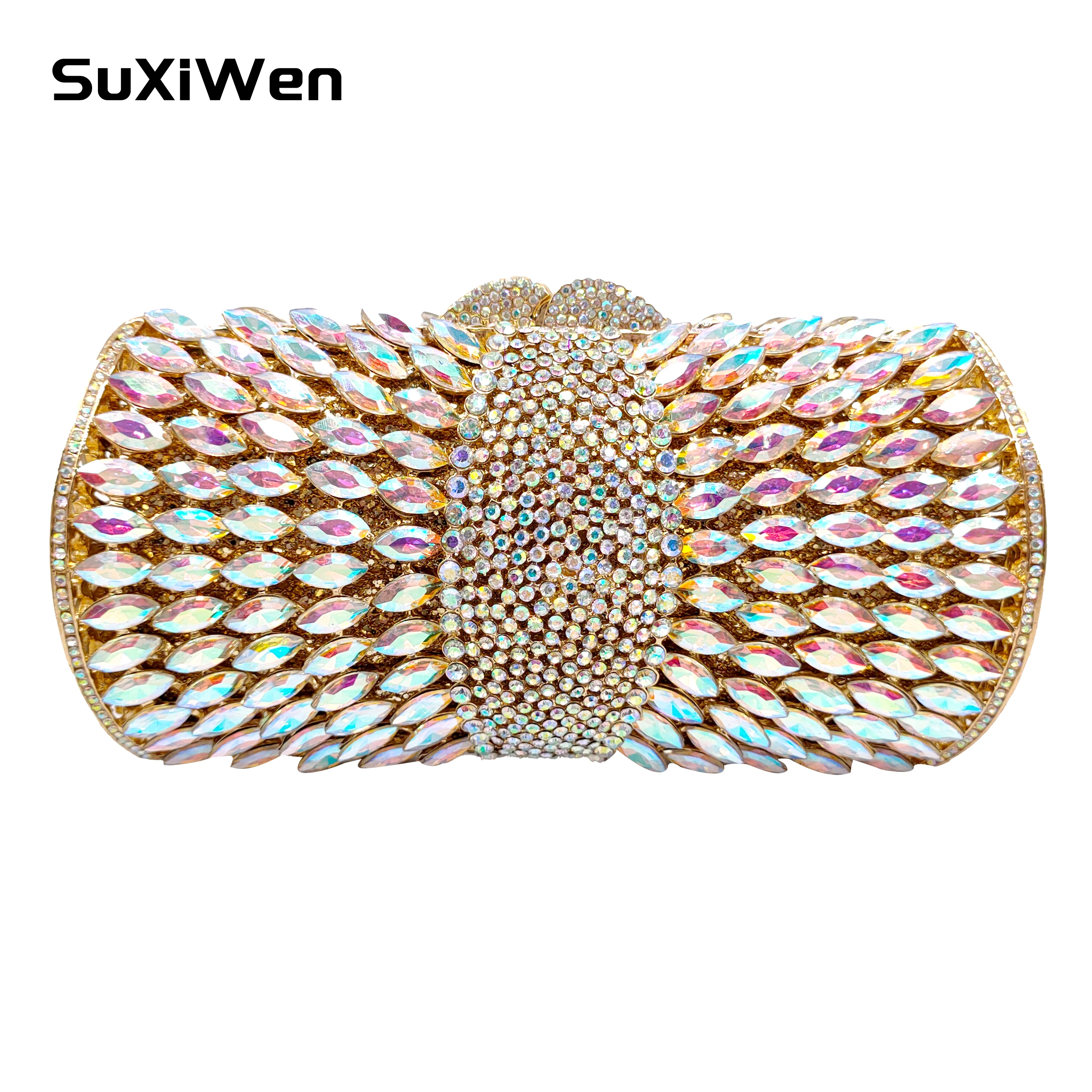 Dazzling Crystal Women Pillow Shape Evening Metal Clutches Bag Hardcase Wedding Party Flower Bridal Handbag Clutch Purse