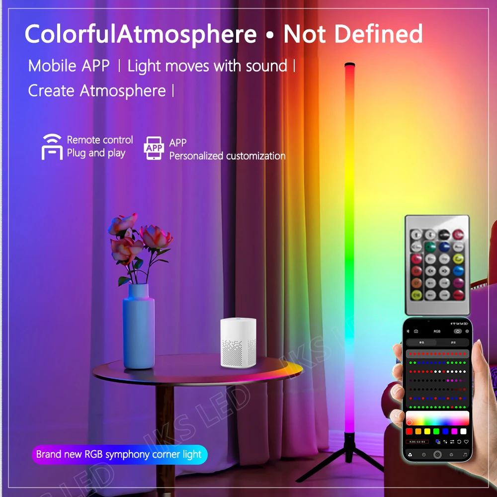 RGB LED Floor Lamp 120CM Modern Corner Floor Light Atmospheric Standing Light Indoor Home Decor Smart APP Remote Control