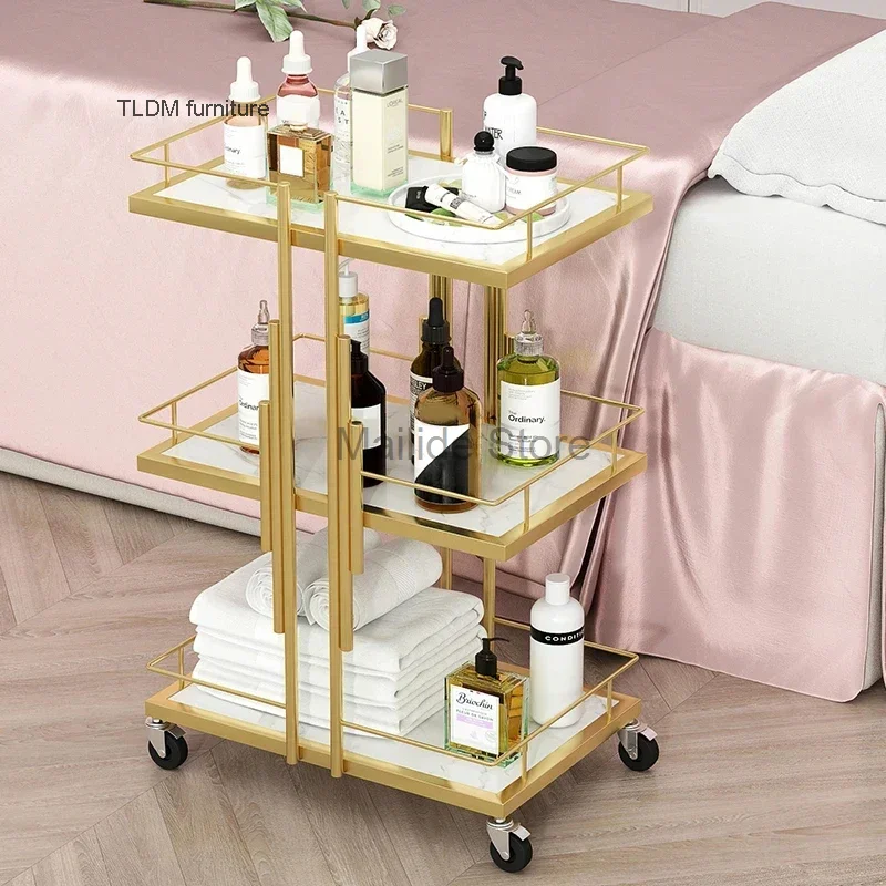

Light Luxury Iron Art Salon Trolleys Manicure Mobile Tool Trolley Modern Salon Furniture Simple Home Multi-layer Storage Rack