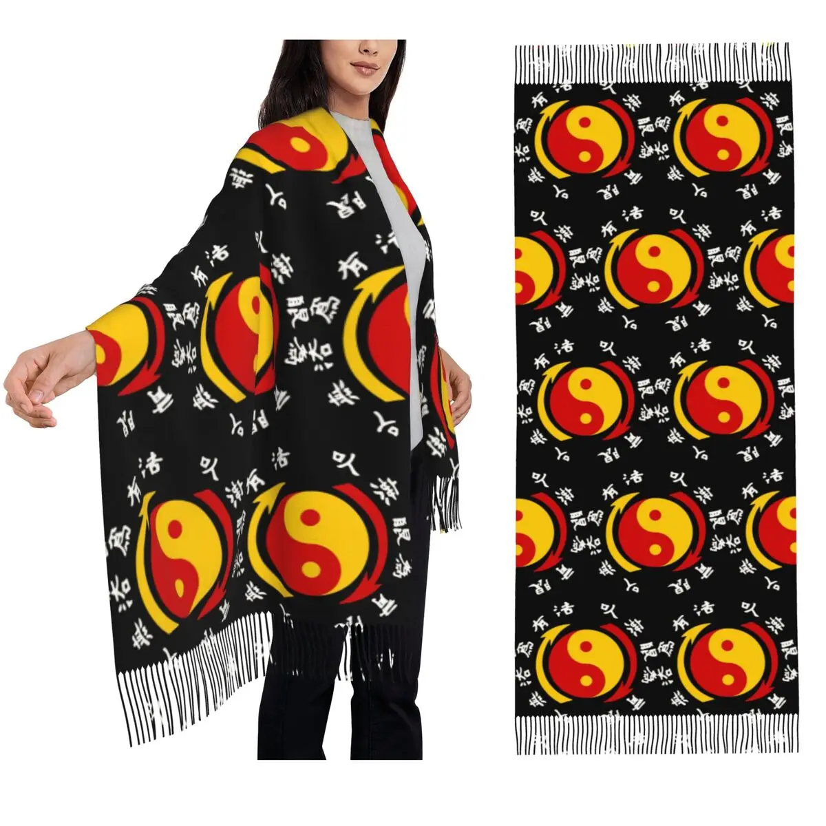

JKD Jeet Kune Do Logo Scarf Tassel Scarves for Women Soft Warm Shawls and Wraps Large Fall Winter Shawl Wrap