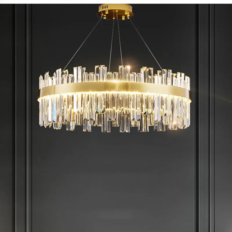 

Modern Luxury Crystal Dimmable Led Chandelier Lighting Gold Steel Lobby Pendant Light Home Decor Living Dining Room Hanging Lamp