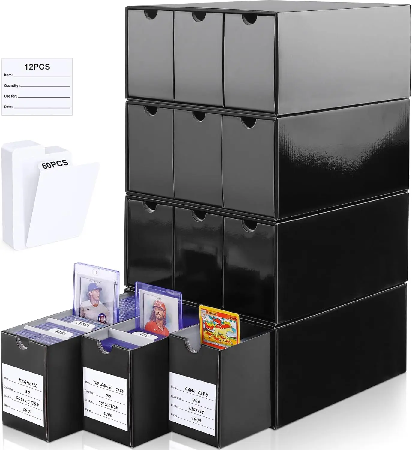 3-in-1 Cardboard Card Organizer Box with Dividers for Sports TCG/Magic/Mtg Baseball Card Collection