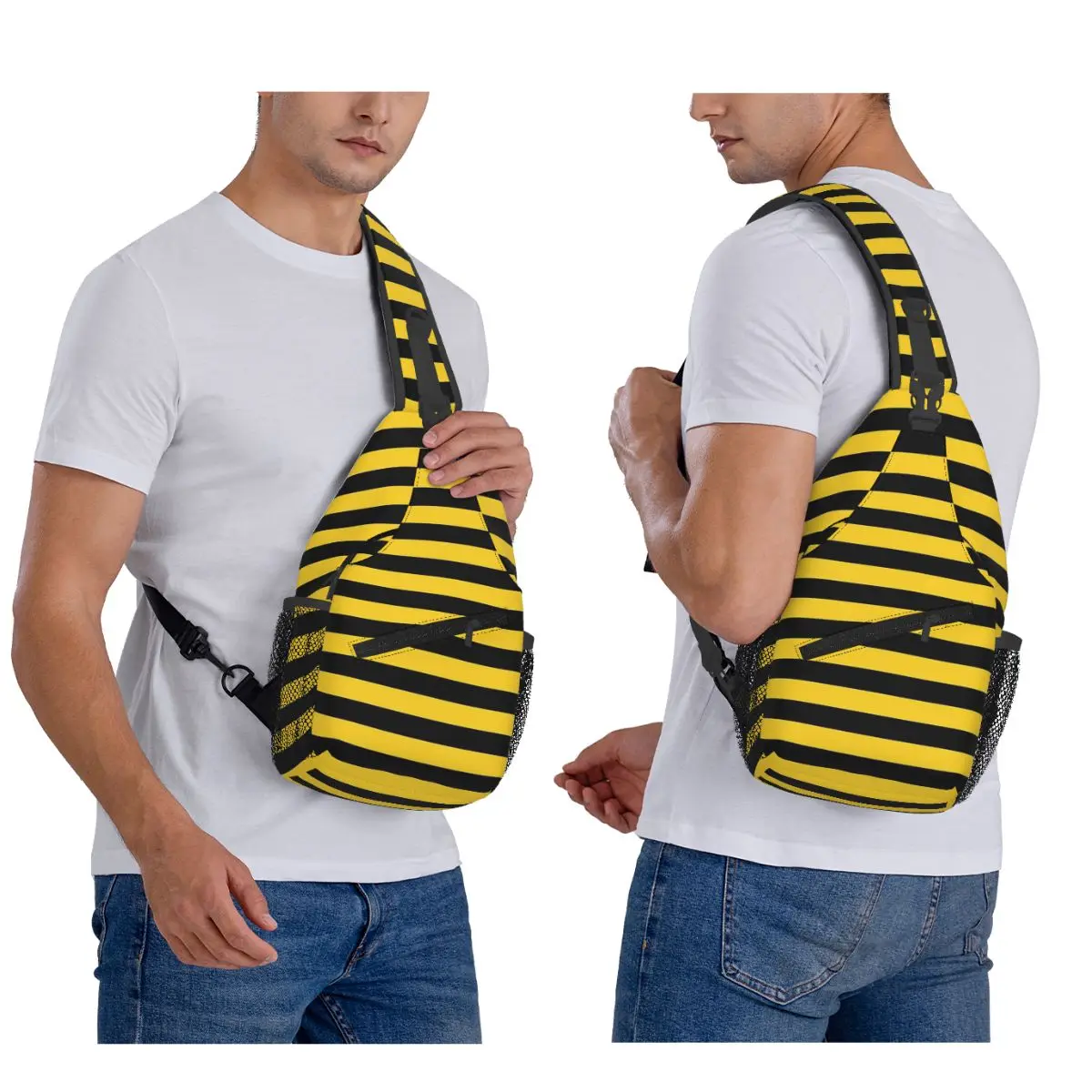 Yellow And Black Honey Bee Stripes Chest Bag Men Sling Crossbody Backpack Chest Bag Travel Hiking Daypack Shoulder Bag