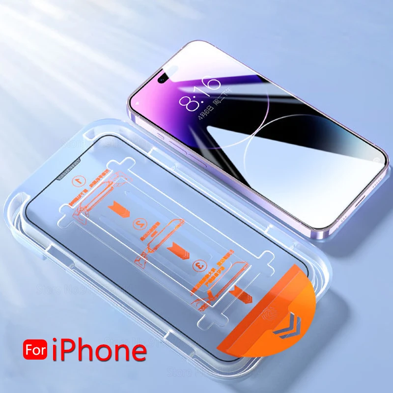 1-2PCS For iPhone 15 14 13 12 11 16 Pro Max Tempered Glass Dust Free Install Box For iPhone 16 Plus X XR XS Max Screen Protector