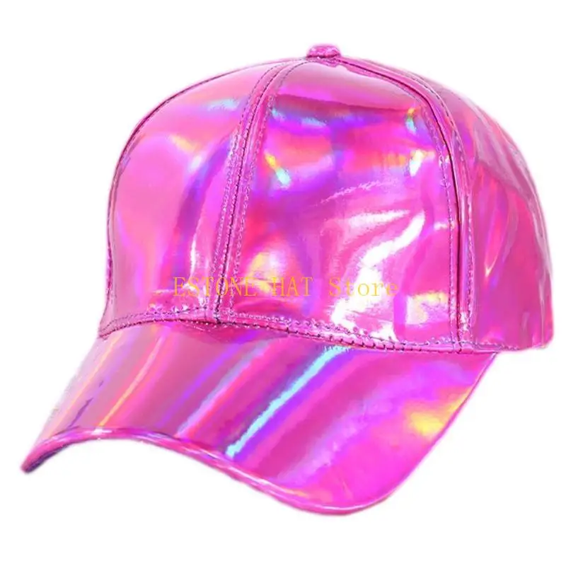 49MF Baseball Cap Leather Imitation Made with Gradiant Gloss Hats with Pre Curved Brim Radiant Hats for Sun for Protection