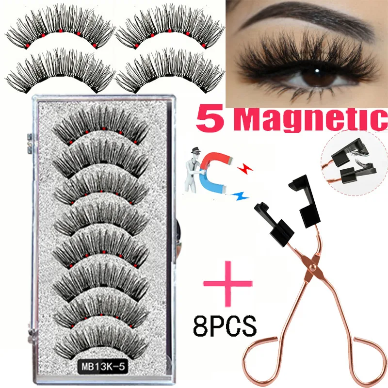 Magnet false eyelashes imported thick magnet false eyelashes two pairs of natural magnetic eyelashes set reusable makeup tool