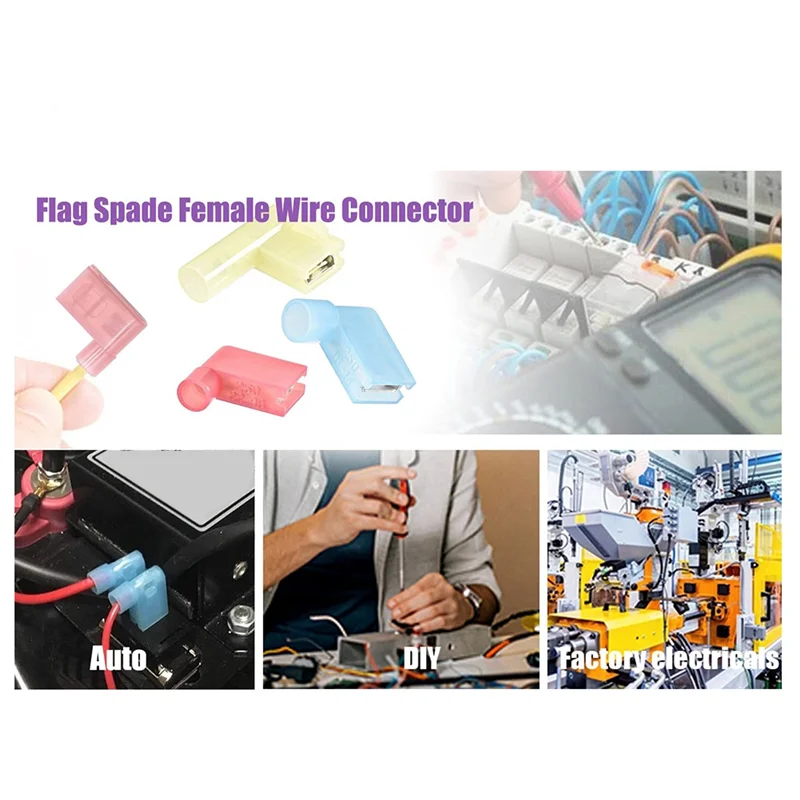 

ABKY-120Pcs Right Angle Spade Connectors Nylon Right Angle Spade Connectors For 22-18/16-14/12-10AWG Gauge Wiring