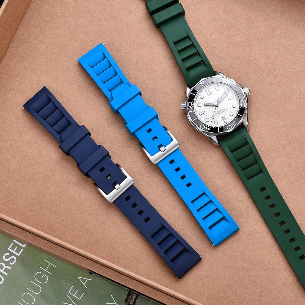 Quick Release Pin Buckle Soft Breathable Waterproof FKM Fluorine Rubber Smartwatch Strap 20/22/24mm