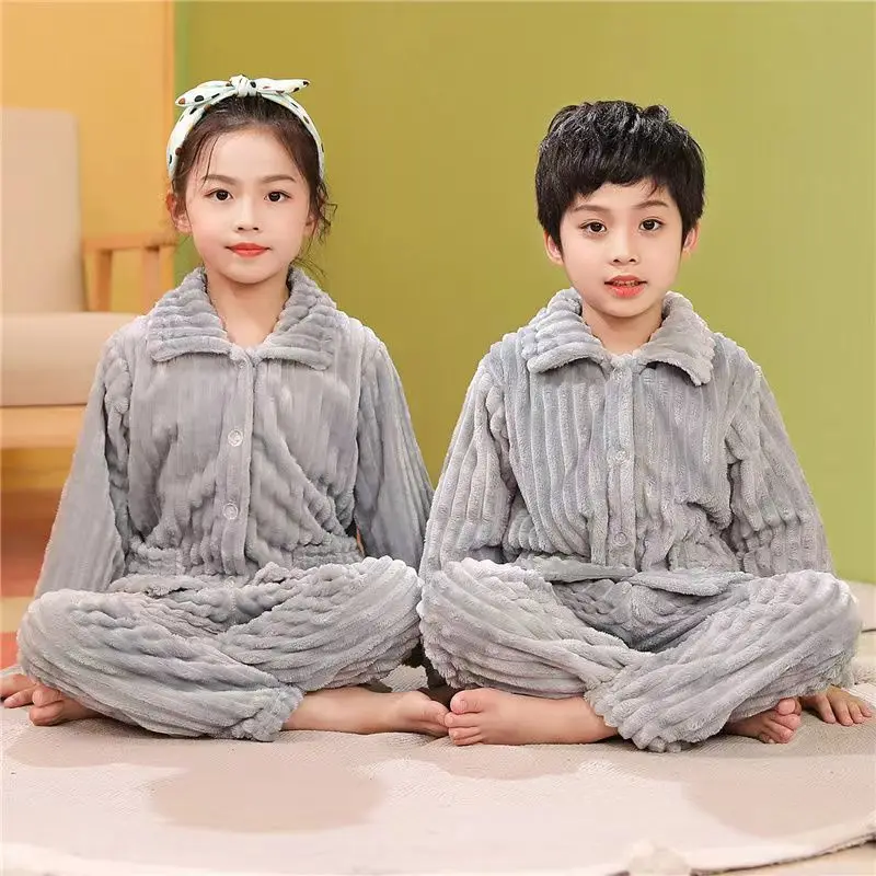 Winter Kids Pijamas Flannel Sleepwear Girls Boys Pyjamas Coral Fleece Kids Pajamas Sets 3-13T Kids Clothes Nightwear /Homewear