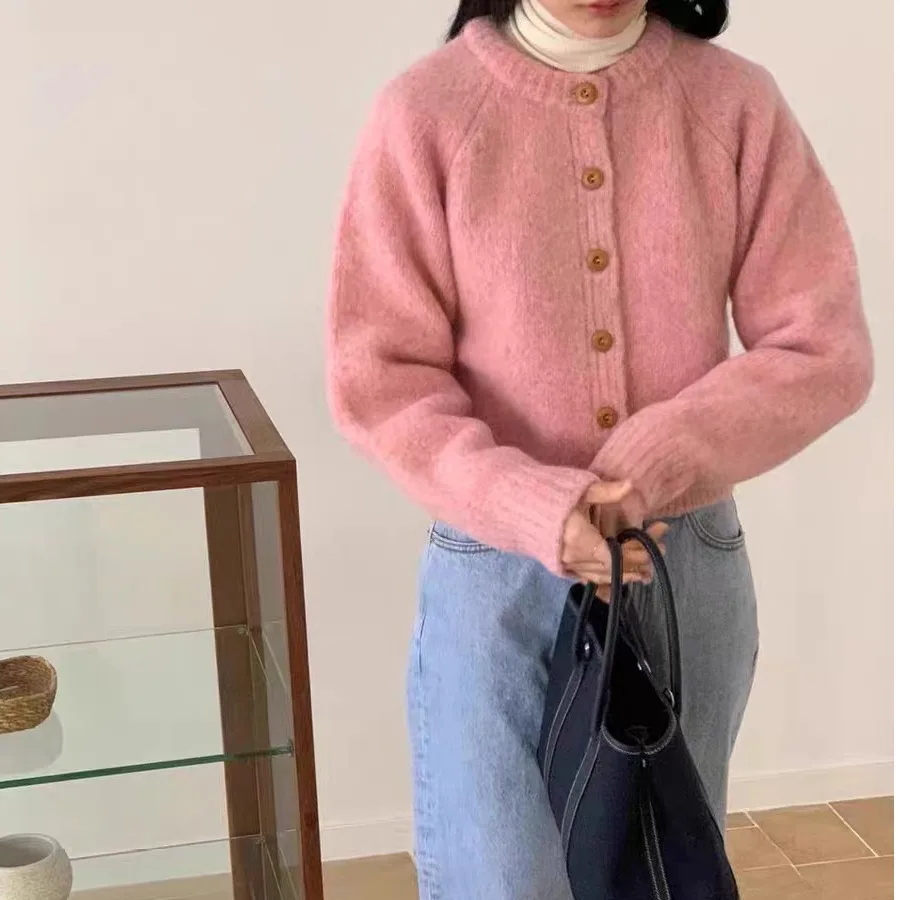 

Simple Color Knitted Sweater Casual Sle Button up Cardigan Women's Faion Polyester Fiber Autumn Collection China Made