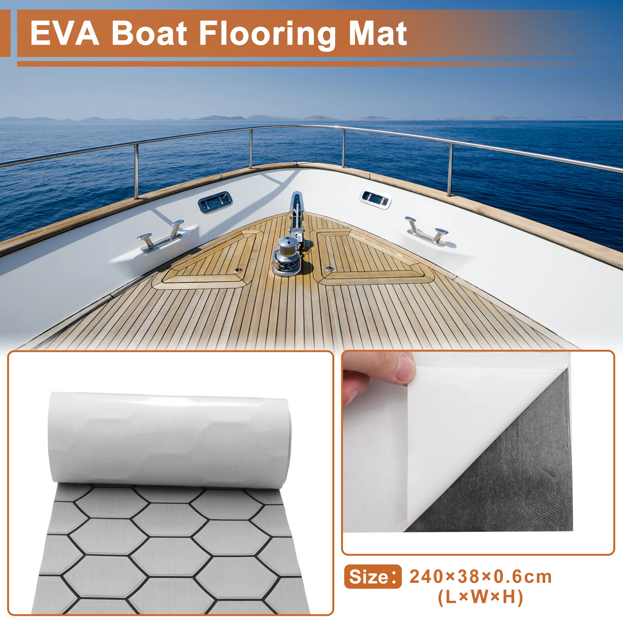 Uxcell 2400x380mm EVA Foam Boat Flooring Pad Marine Decking Sheet Mat Yacht Faux Teak Mat Non-Slip Hexagon Boat Deck Pad