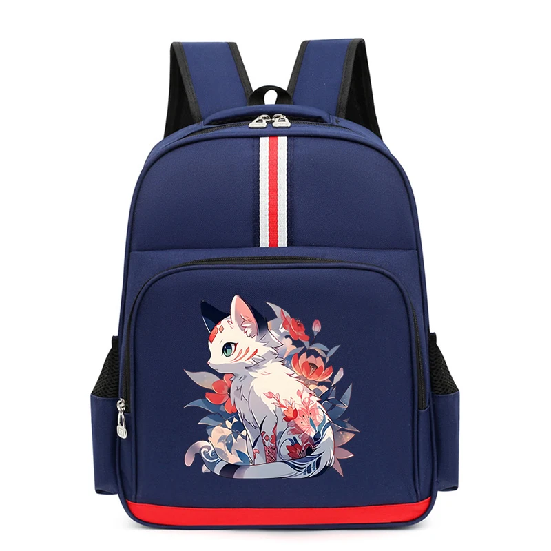 Sac à Dos Mignon avec Imprimé de Chat Interconnexion pour Enfant, Cartable de Voyage, Dessin Animé, Fleur, Chaton, Zaini, Scuola, Elementare, pour Garçon et Fille, 1 Pièce