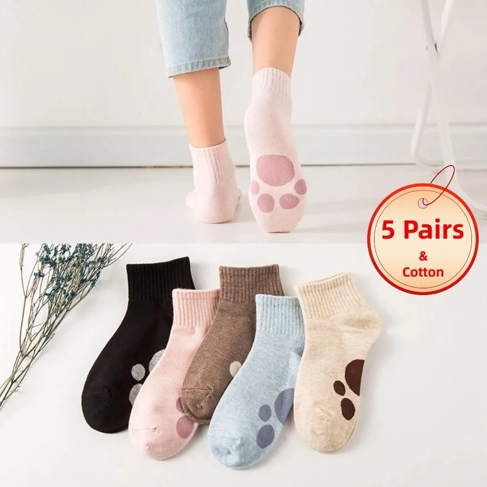 

5Pairs Simple Funny Bear Claw Cotton Socks Sweet Breathable Cartoon Mid-calf Socks Autumn Hosiery Tube Socks Women Sports