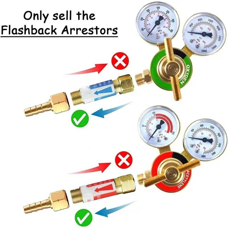 Time Saving 1set/2pcs Oxygen and Acetylene Flashback Preventer Kit, Solid Brass Safety Valve to Prevent Dangerous Operations