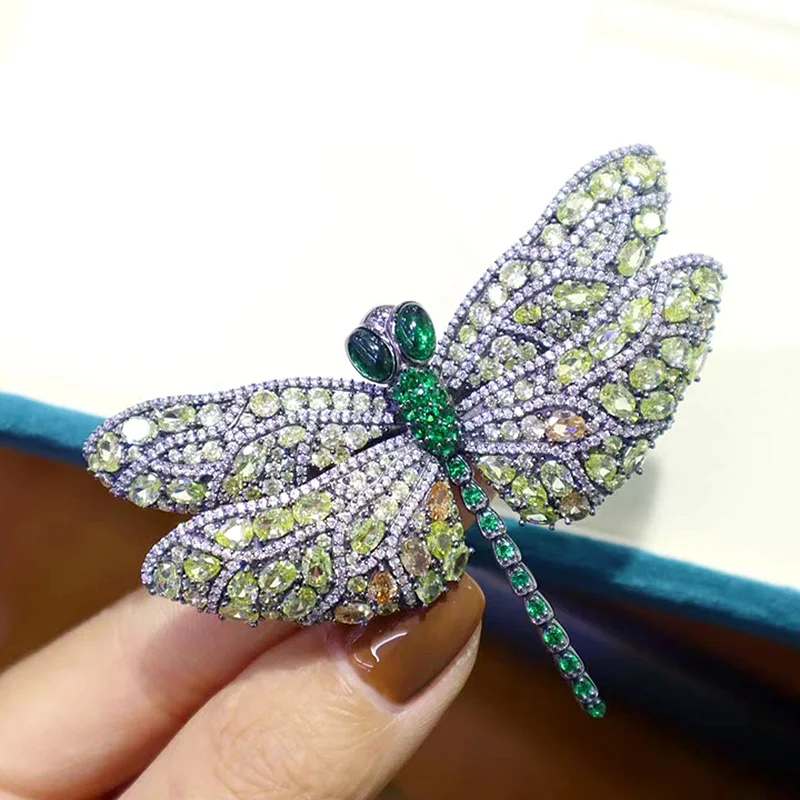 ZOCA Luxury New Large Dragonfly Brooch Aesthetic Collection 925 Sterling Silver Zircon Inlaid Fine Jewelry Female Gift Party