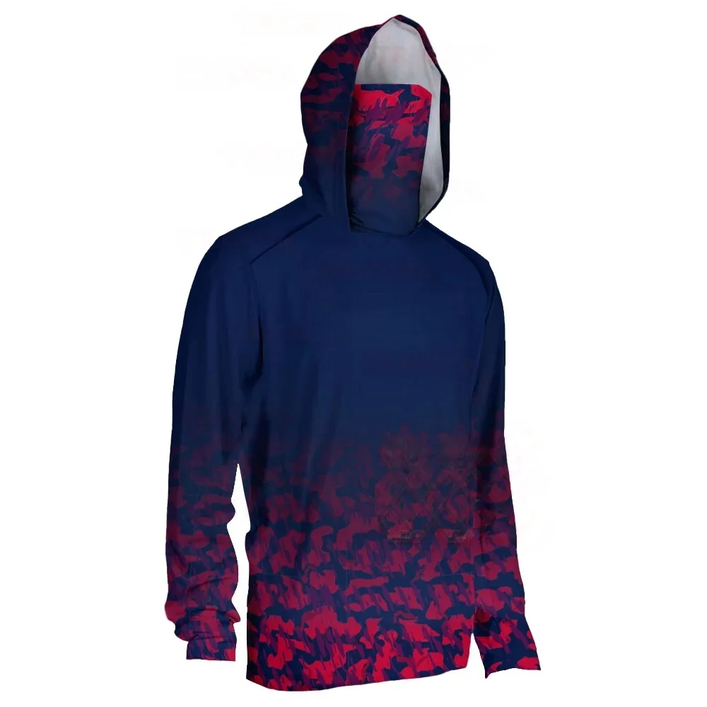 Men's UPF50+ Camo Fishing Hoodie Quick Dry Long Sleeve Sun Protection Outdoor Sports Shirt with Face Mask for Fishing