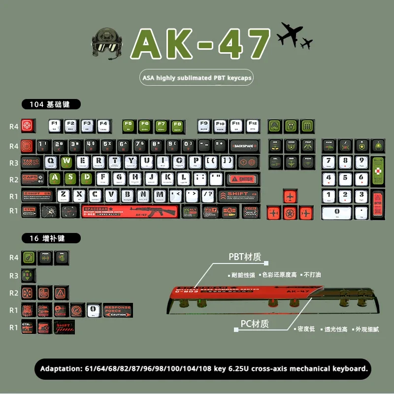 Era Original AK Theme Keycap PBT translúcido por sublimación, 108 teclas, ASA transparente altamente personalizada, accesorios de juego, regalo