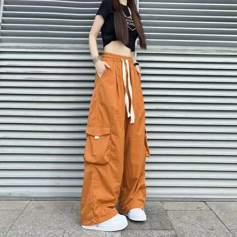 Women Baggy Parachute Pants Techwear Streetwear Loose Cargo Trousers Quick Dry Drawstring Hop Dance Joggers Y2k