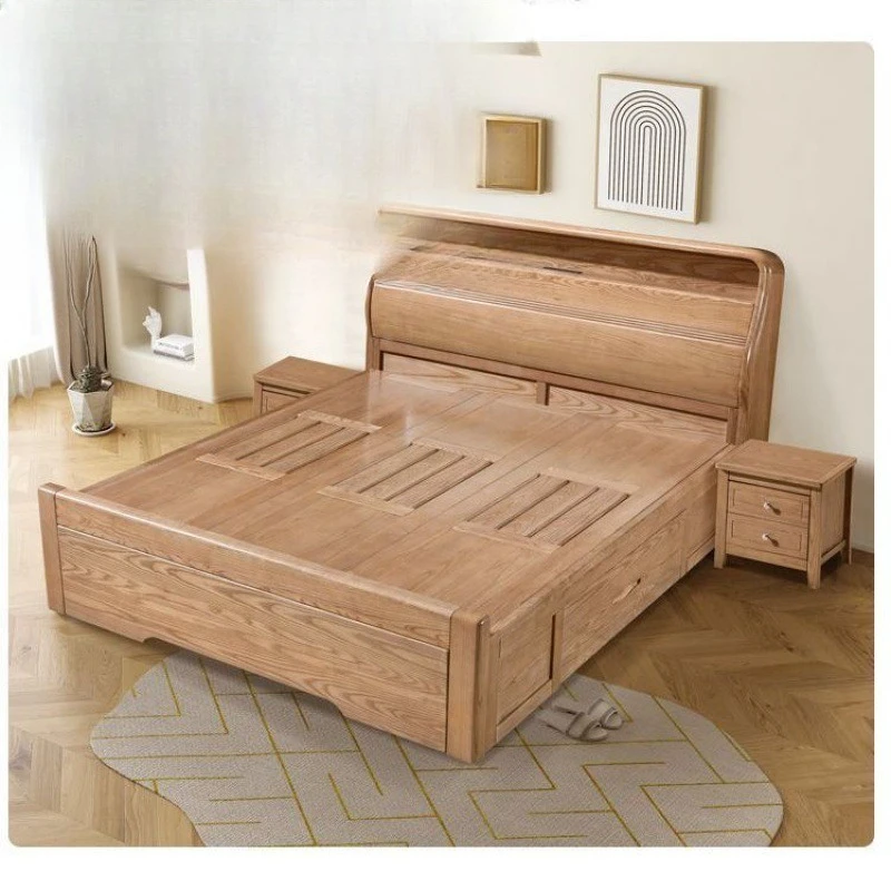 All solid wood ash wood frame 1.8 meters master bedroom double storage bed 1.5 meters bedroom simple single solid wood bed