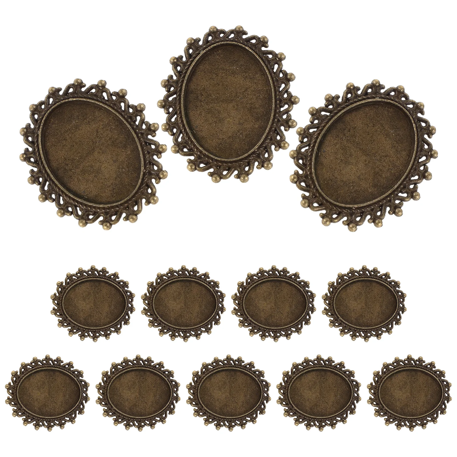 

12pcs Oval Brooch Base Alloy Pin Backs For Diy Craft Blank Bezel Tray With Safety Pin Lapel Jewelry Decoration, Retro Style