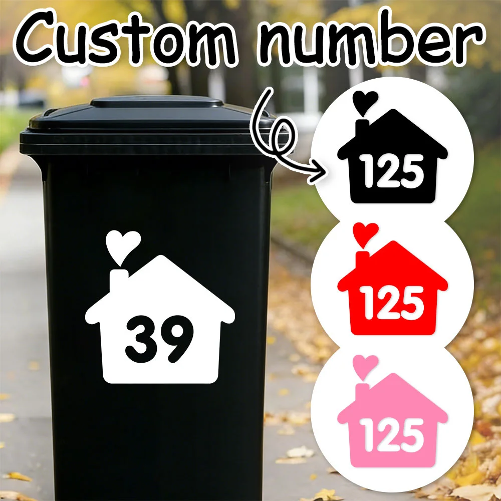 1PC/3PCS Custom House Number Stickers Waterproof House Heart Pattern Vinyl Decal Personalized for Trash Bin Home Outdoor Decors