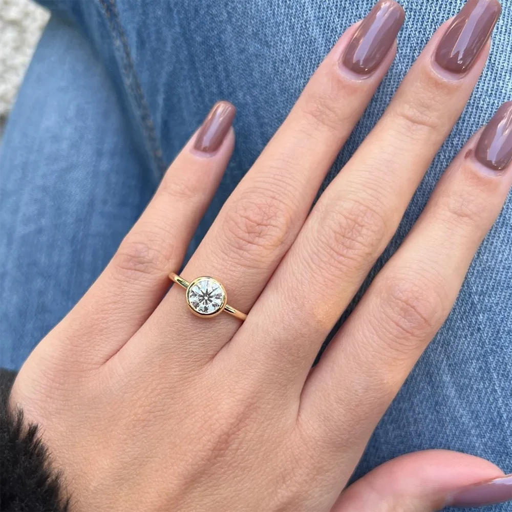 Anillo de compromiso de moissanita de corte redondo de 3 quilates con certificación GRA, anillos de boda de diamantes con bisel solitario, joyería fina de plata S925 para mujer