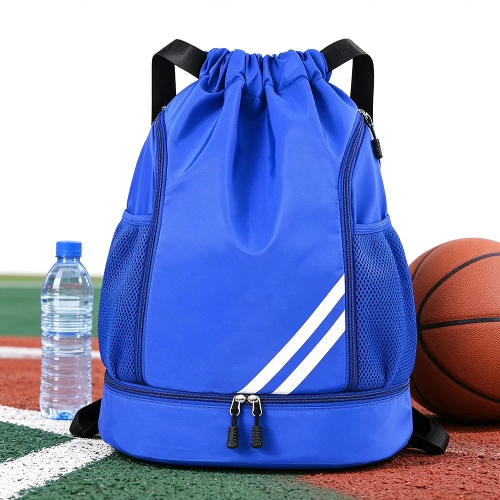 Swim Drawstring Gym Sack, Drawstring Sport Bag with Independent Shoe Compartment, Splash Resistant Fabric for Pool, Gym, Travel