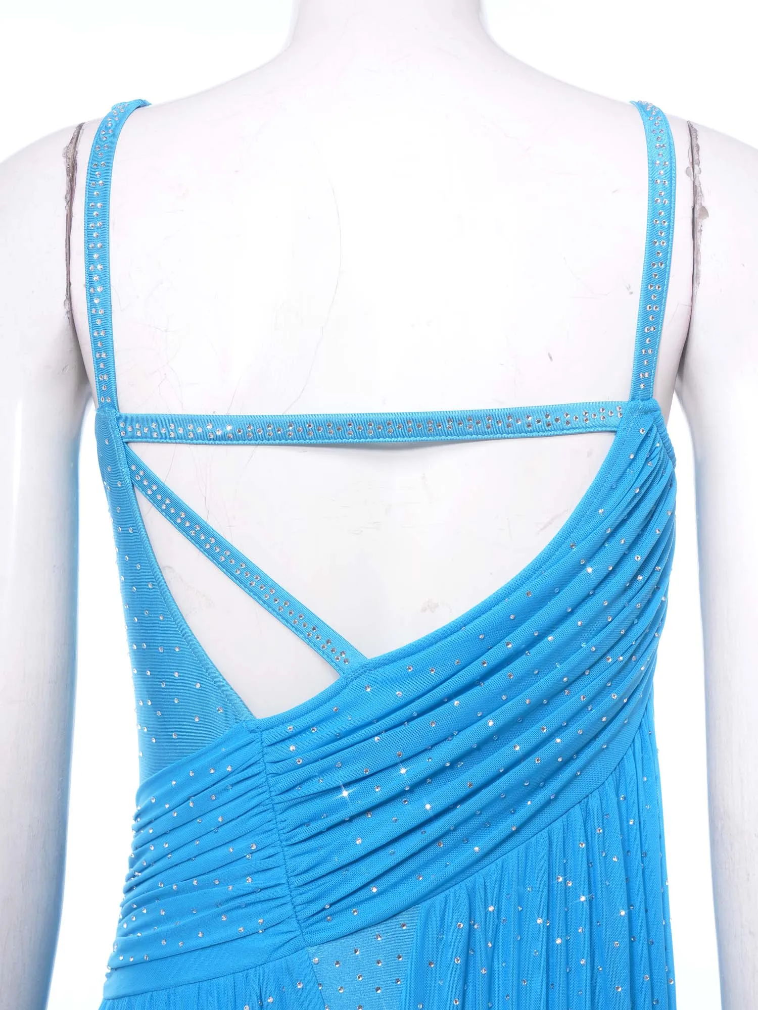 

Women Lyrical Dance Dress Modern Contemporary Ballet Performance Costume Shiny Rhinestone Sleeveless Leotards Mesh Skirted Dress