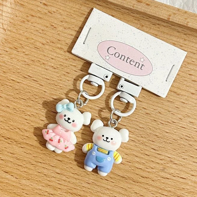 Cartoon Cute Puppy Keychain Cute Butterfly Knot Love Overalls Cherry Skirt Dog Keyring Pendant Backpack Charms Car Bag Gifts