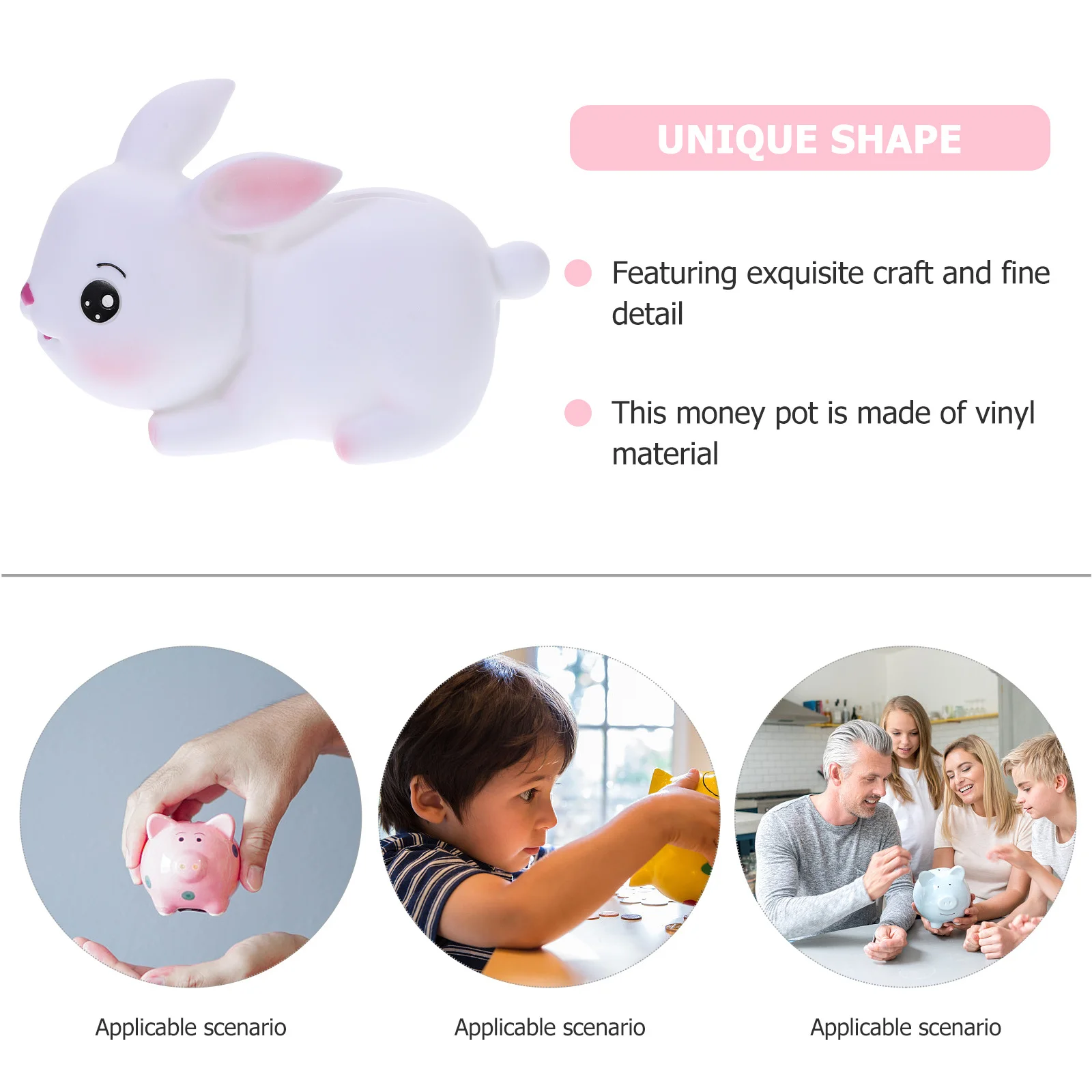 コイン貯金箱 子供用貯金箱 ビニール製ウサギのおもちゃ 壊れないお金入れ 女の子用置物