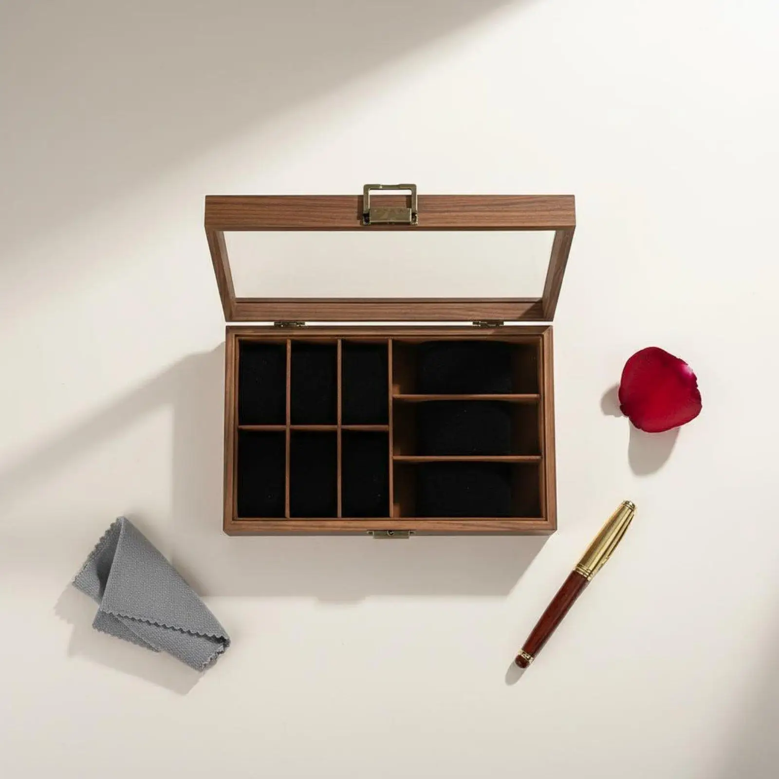 Wooden Watch Storage Box with Flannel Lining Transparent Display Case for Gift Collection and Presentation