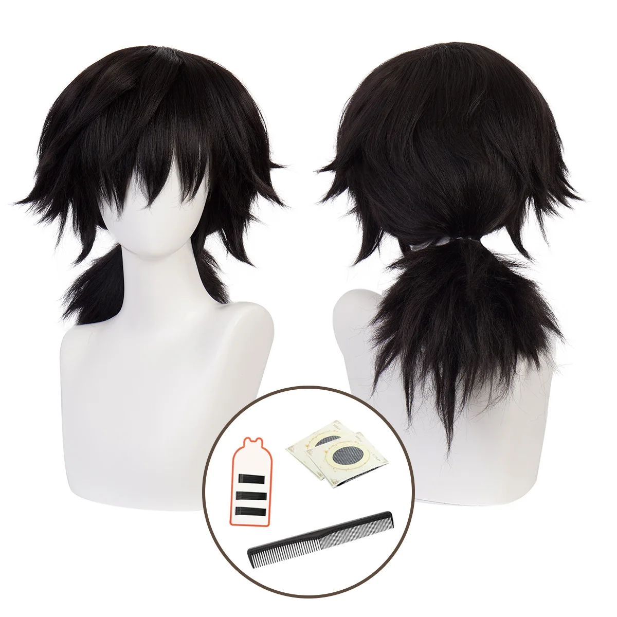 HOLOUN Anime Tomioka Giyuu Cosplay Wig Rose Net Synthetic Fiber Adjustable Size Heat Resistant Cap Comb Halloween Cos