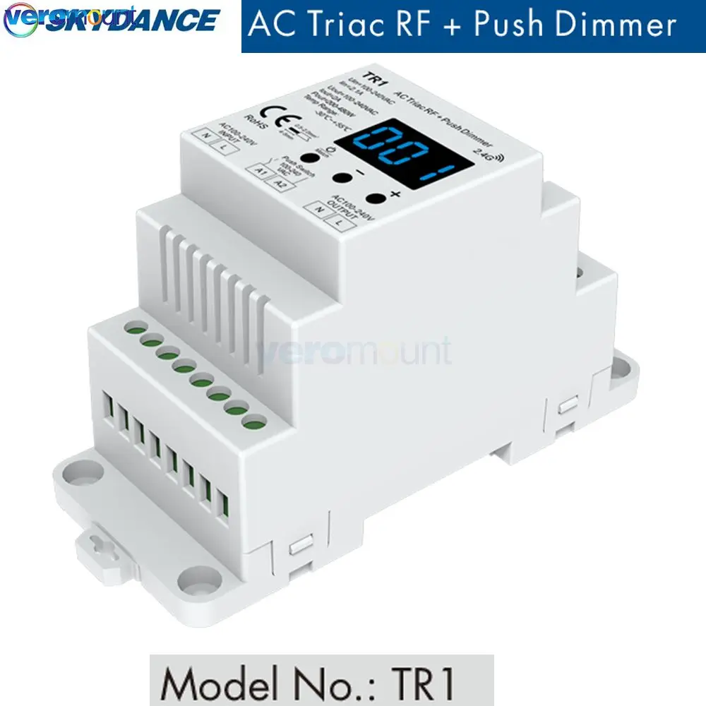 Skydance TR1 AC Triac LED Dimmer 220V 110V Wireless RF 2.4G Remote Control Dimmable Push Switch Smart Dimmer Switch for LED Lamp