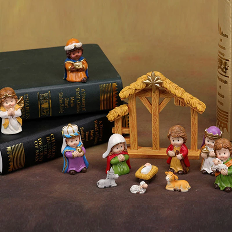 1 set di giocattoli per bambini per piccole persone, set di presepe per bambini, set di giochi di finzione per decorazioni natalizie, regalo di Natale per bambini