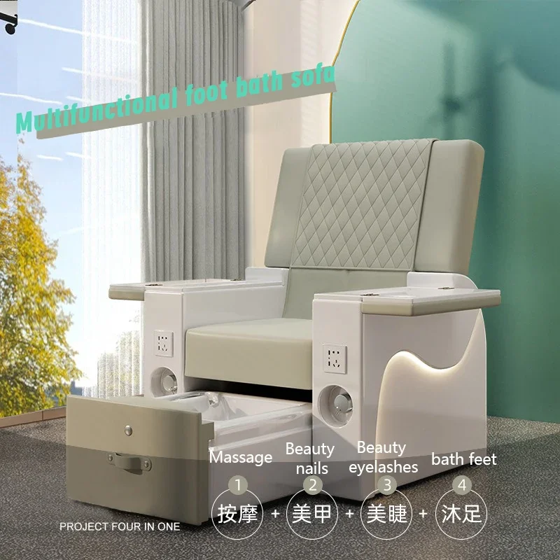 Nail Salon Reclining Foot Spa Massage Manicure Pedicure Chairs With Light Surfing Ceramic Basin Whirlpool Discharge Pump