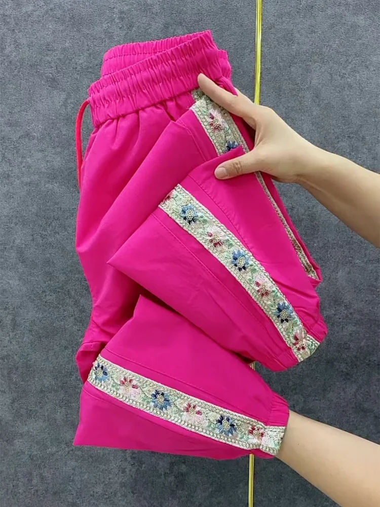 2025 EWEE Spring Summer New Ice Silk Pants Women's Side Air Conditioning Pants Leisure Ankle-Length Sports Pants