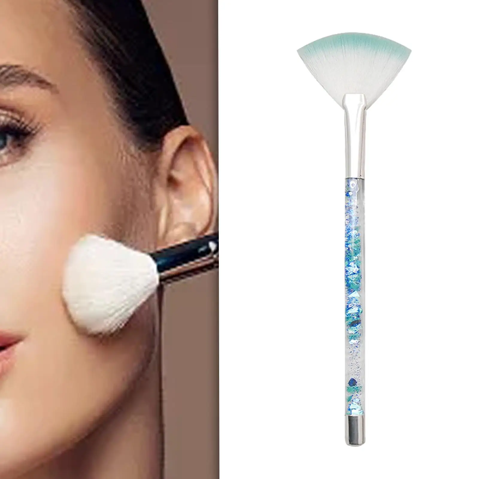 4x Pędzel do makijażu w kształcie wachlarza, pędzel kosmetyczny, wygodny, ergonomiczny uchwyt, komfortowy pędzel do rozświetlania twarzy, pędzel dla kobiet, dziewczyny