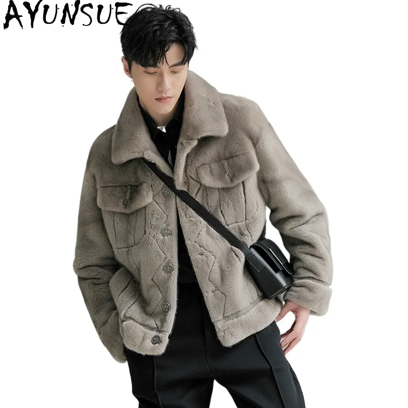 

AYUNSUE Высококачественная шуба из натурального меха, мужские куртки из натурального норкового меха для мужчин, зимние мужские шубы высшего качества, куртка, роскошная одежда