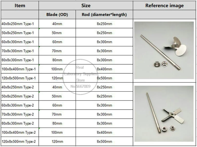 1set 40mm-120mm Stainless Steel Three-leaf/cross-leaf Stirring Paddle with 45° Blade and Shaft for Laboratory Mixing Equipment