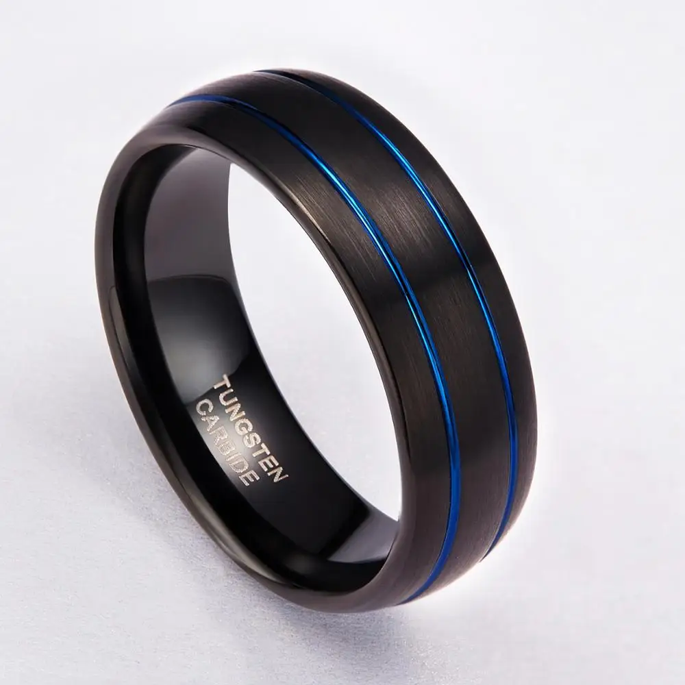 TIGRADE Tungsten Ring for Men Black With Gold Line 8mm Dome Comfort Fit Wedding Ring Jewelry Fashion Mens Quality Ring anel masc