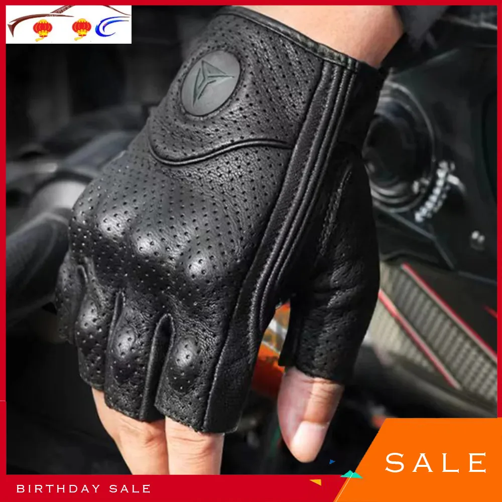 

Motorcycle Glove Leather Half Fingered Tube Moto Verano Estevi Luvas Ciclismo Gant Bike Fingerless Glove Tactical Retro