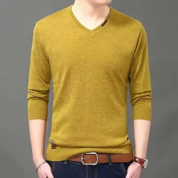 SpringandAutumn Men's V-neck Pullover Solid ColorBright Thread Decoration Casual Fashion Elegant Commuter Knitted Sweater Bottom