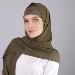 Newest Muslim Fashion Chiffon Hijab Matching Color With Undercap 2pcs Set Same Color Inner Scarves For Women