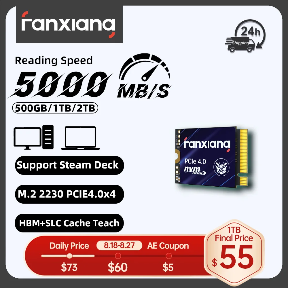 

Fanxiang S700 M.2 SSD 5000 МБ/с M.2 2230 500 ГБ 1 ТБ Жесткий диск PCIe4.0x4 NVMe Внутренний твердотельный накопитель для Steam Deck Surface Pro