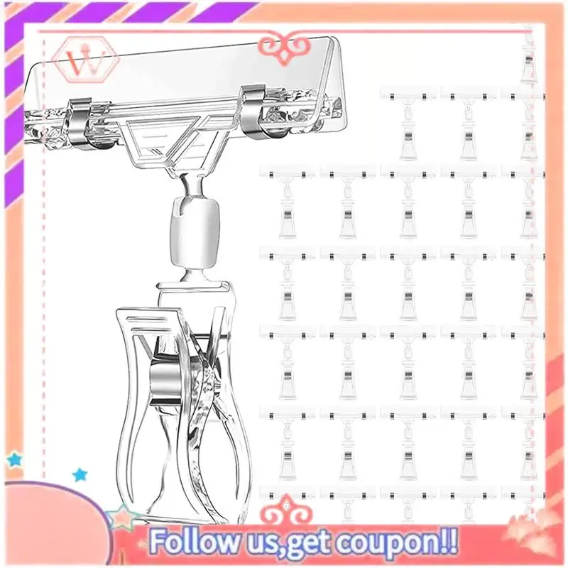 

Upgraded 30 Pcs Label Holders Sign Clip, Plastic Clear Rotatable Sign Clips, Merchandise Sign Display Clip, Price Tag Clamp 10.5