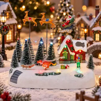 Animated Santa Sleigh with Music Lights Christmas Village Decoration Snots on the Run…
