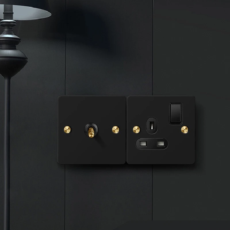 Europe UK  AU NZ Socket Black Wall Light Switch  Luxury Retro Copper Metal Panel 86 Type Lever Switch Surface Home-Appliance